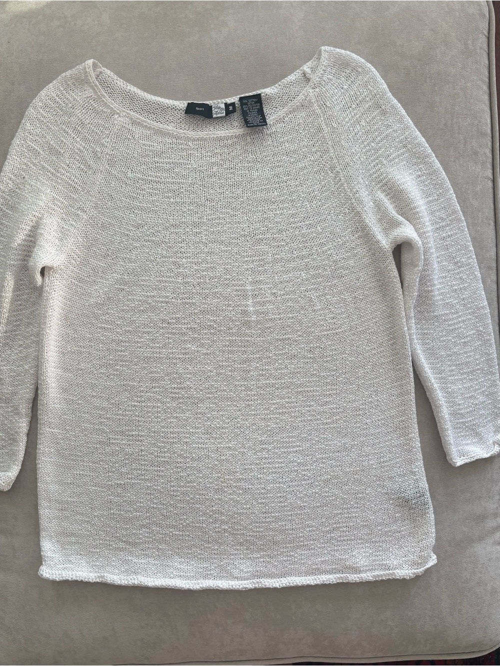 Saks Fifth Avenue Sport White Open Knit Boat Neck Cotton Sweater
